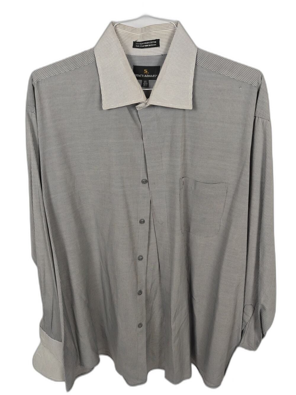 Stacy Adams Men's 18.5 36/37 Gray Micro Check French Cuff Shirt Long Sleeve